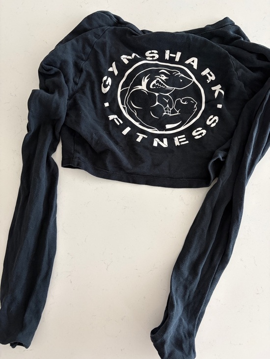 Gymshark Tops - Gymshark Black Long Sleeve Cropped Top with White Logo